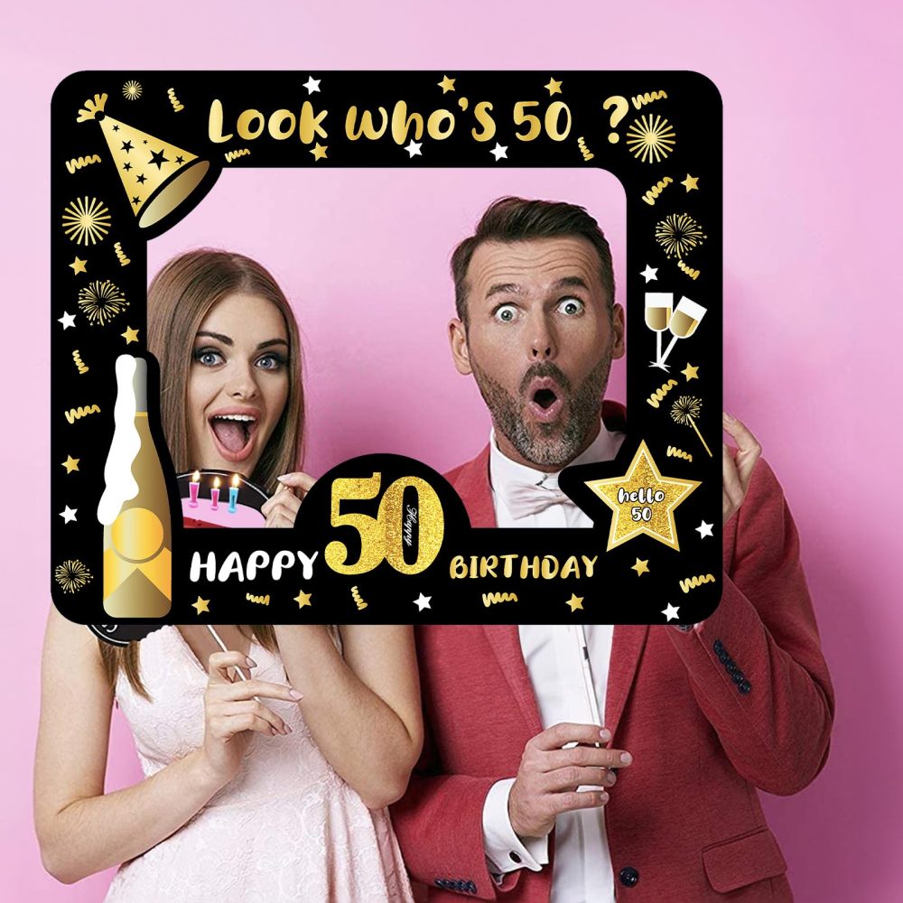 50th Birthday Photo Booth Props,Black Gold Inflatable Selfie Frame Picture Frame,Giant Inflatable Party Photo Booth Frame for 50th Birthday Party Decorations Supplies Men Women Favor Gift - Image 4