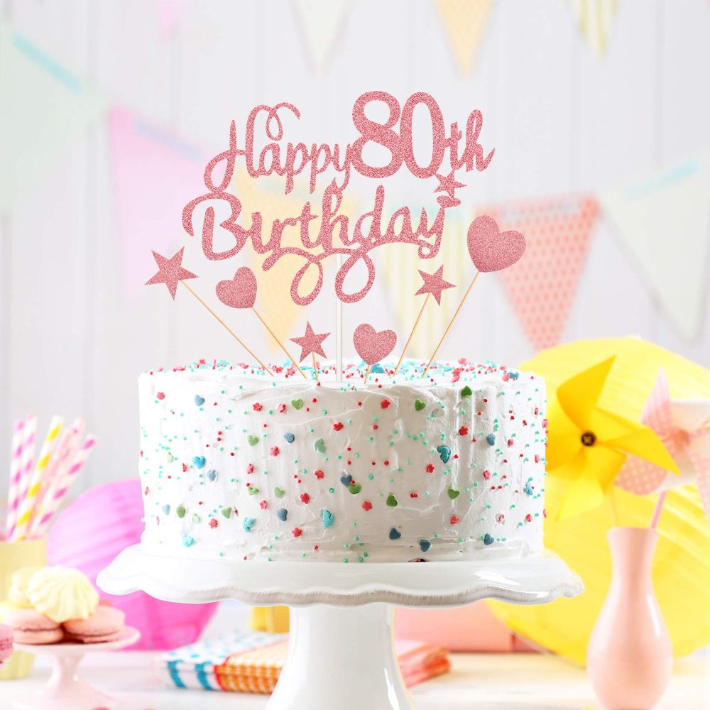 Boao 80th Birthday Cake Toppers for Ladies Women, Happy 80th Birthday Cake Topper with Star Heart Cake Topper 80th Birthday Cake Decorations for Birthday Party Cake Supplies, Rose Gold - Image 4