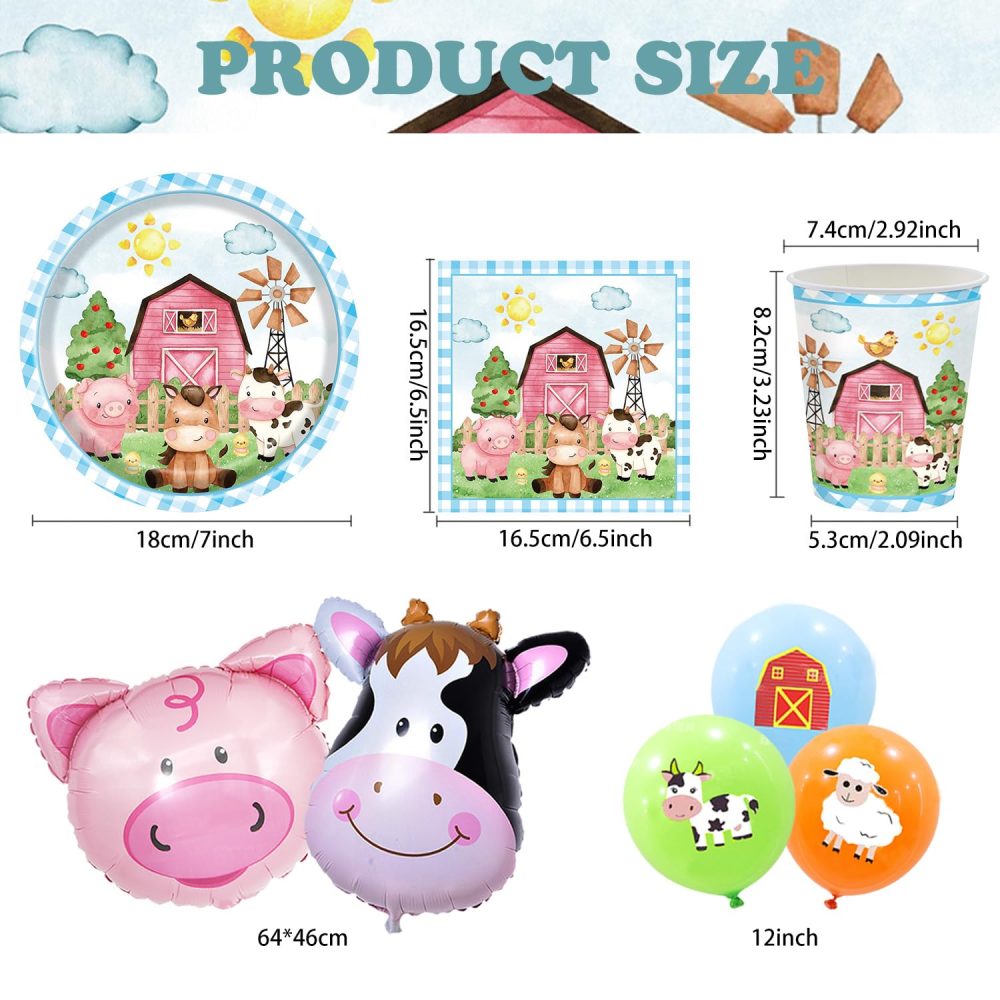 80 Pcs Farm Party Tableware Set, Children's Birthday Party Decorations, Animal Party Supplies, Farm Animal Plates, Paper Cups, Paper Towels, Balloons (20 Guests) - Image 7