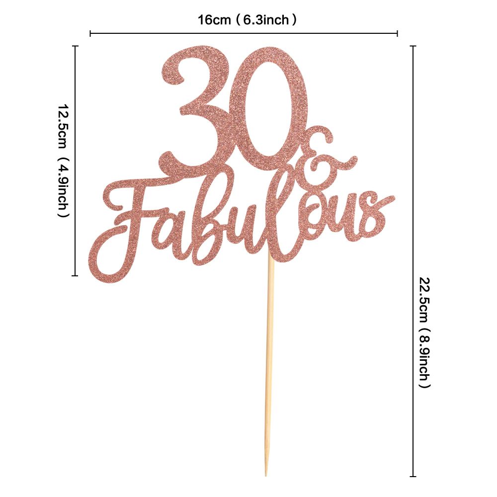 Blumomon 3 Pack 30 & Fabulous Cake Topper Rose Gold Glitter Cheers to Happy 30th Birthday Cake Toppers Thirty and Fabulous Cake Pick Decorations for 30th Wedding Anniversary Birthday Party Supplies - Image 5