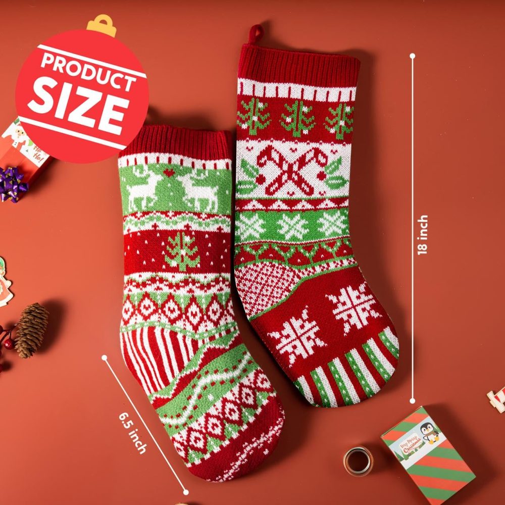 JOYIN 3 Pack 18” Christmas Stockings, Large Size Rustic Cable Knit Xmas Stocking in Red & Green, for Family Holiday Season Decorations - Image 3