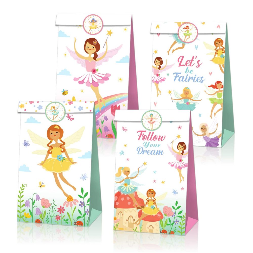 12 Pcs Fairy Party Favor Bags,Let's be fairies Gift Bag,Fairy Theme Treat Bags,Fairy Party Supplies,Butterfly Fairy Goodie Boxes for Birthday Baby Shower - Image 2