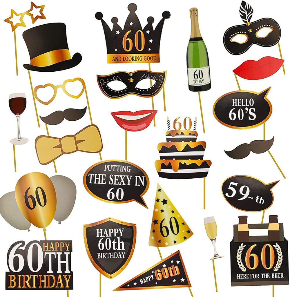 60th Birthday Photo Booth Frame, 60th Inflatable Selfie Frame and 24 Pcs 60th Birthday Photo Booth Props Black Gold Party Supplies Fun 60th Props for Ladies Men 60th Birthday Party Decorations - Image 6