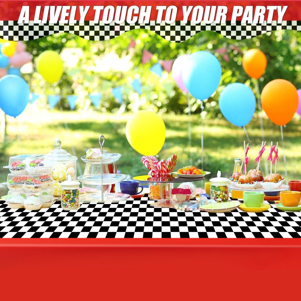 LZMDISU Black and White Checkered Flag Tablecloth, 3Pcs Premium Plastic Race Flag Table Cover for Racing Party Decor Birthday Baby Shower Barbecues Favor Supplies - Image 4