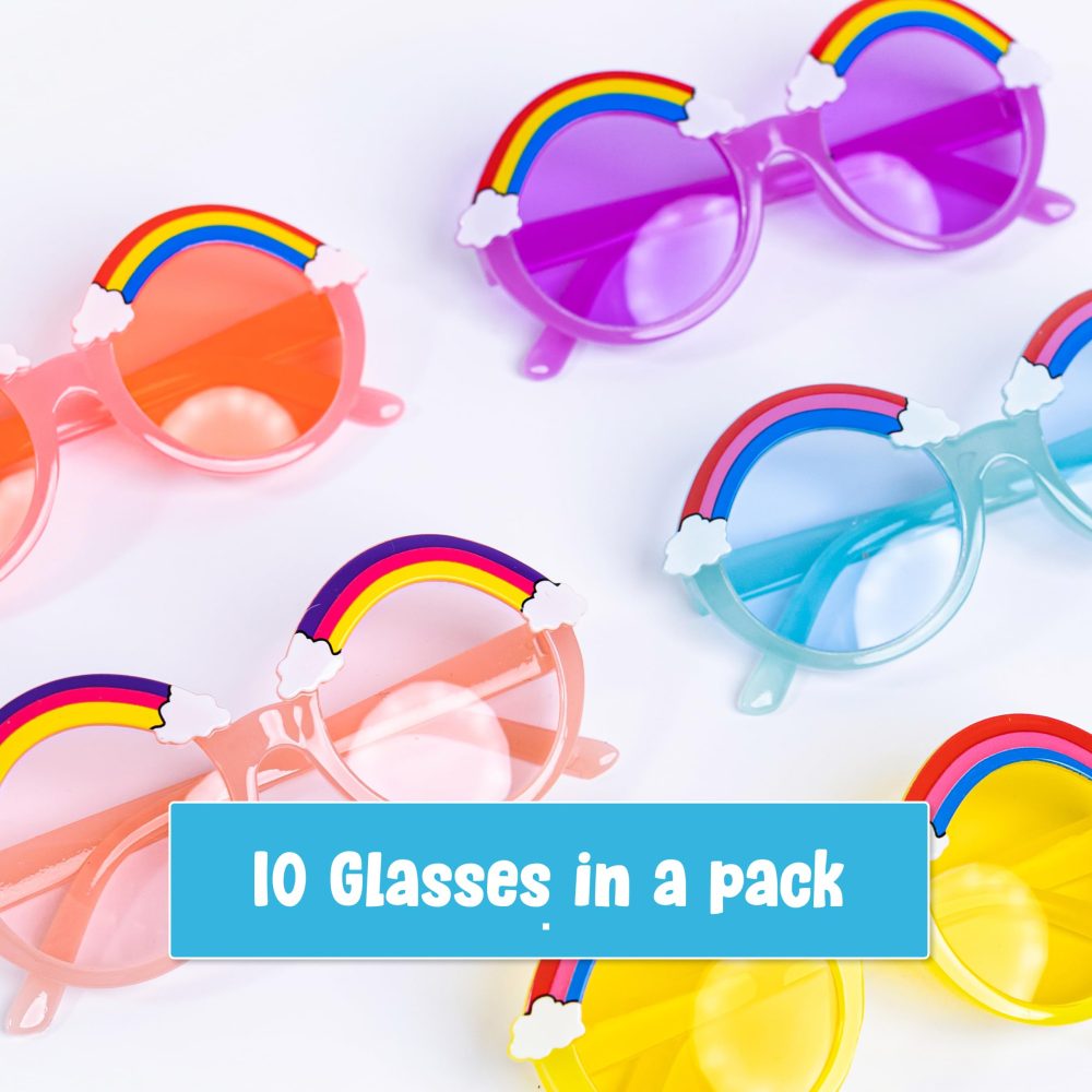Toyseum 10 x Rainbow Toy Sunglasses for Kids, Cute Party Bag Fillers for Girls, Pack of 10 (5 Unique Colours) - Image 6