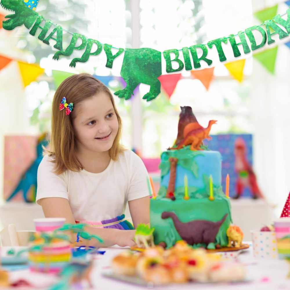 Fowecelt Dinosaur Happy Birthday Banners - Personalised Dinosaur Bunting Large Size 59 Inch / 5 Ft, for Birthday Banner Decorations Party Supplies Boy Girl (Green) - Image 6