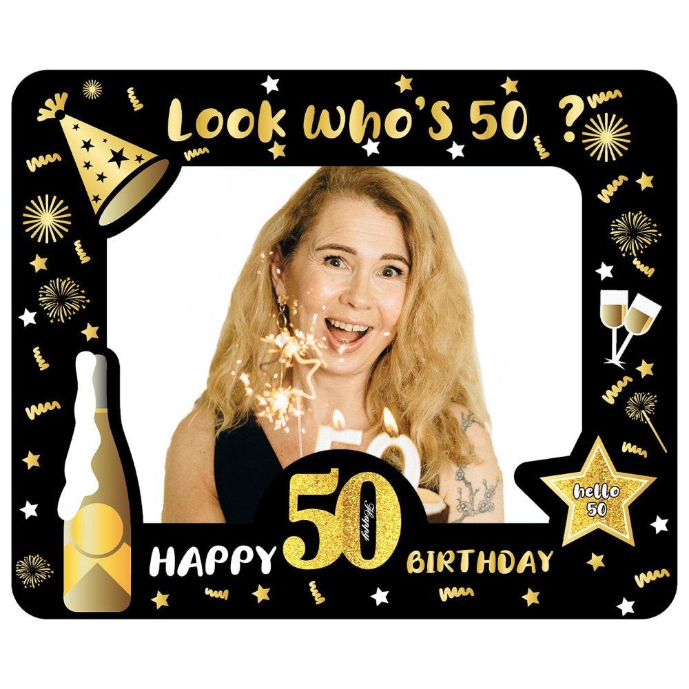 50th Birthday Photo Booth Props,Black Gold Inflatable Selfie Frame Picture Frame,Giant Inflatable Party Photo Booth Frame for 50th Birthday Party Decorations Supplies Men Women Favor Gift