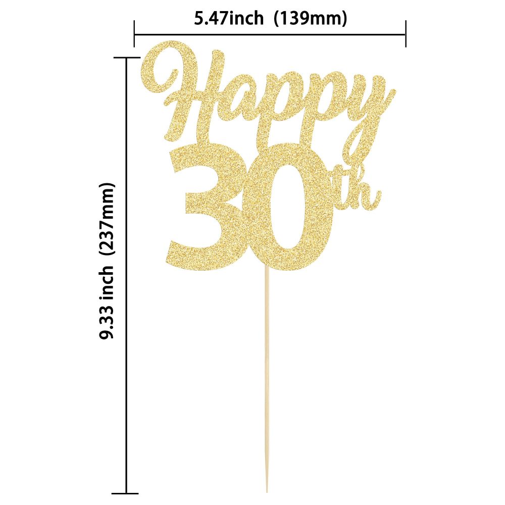 3Pcs Happy 30th Birthday Cake Toppers Gold Glitter Number 30 Cake Dcorations Thirty Happy 30th Cake Pick Decorations for Cheers to 30 Years Old 30th Birthday Wedding Anniversary Party Supplies - Image 7