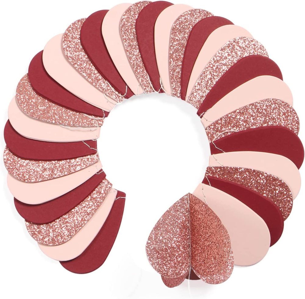 OURUOLA Rose-Gold Pink Burgundy-Red 3D-Heart Garland - 39Ft Valentines Day Party Decorations Hanging Paper Streamers Banner,Engagement Wedding Bachelorette Baby Bridal Shower Decor Lasting Surprise - Image 3