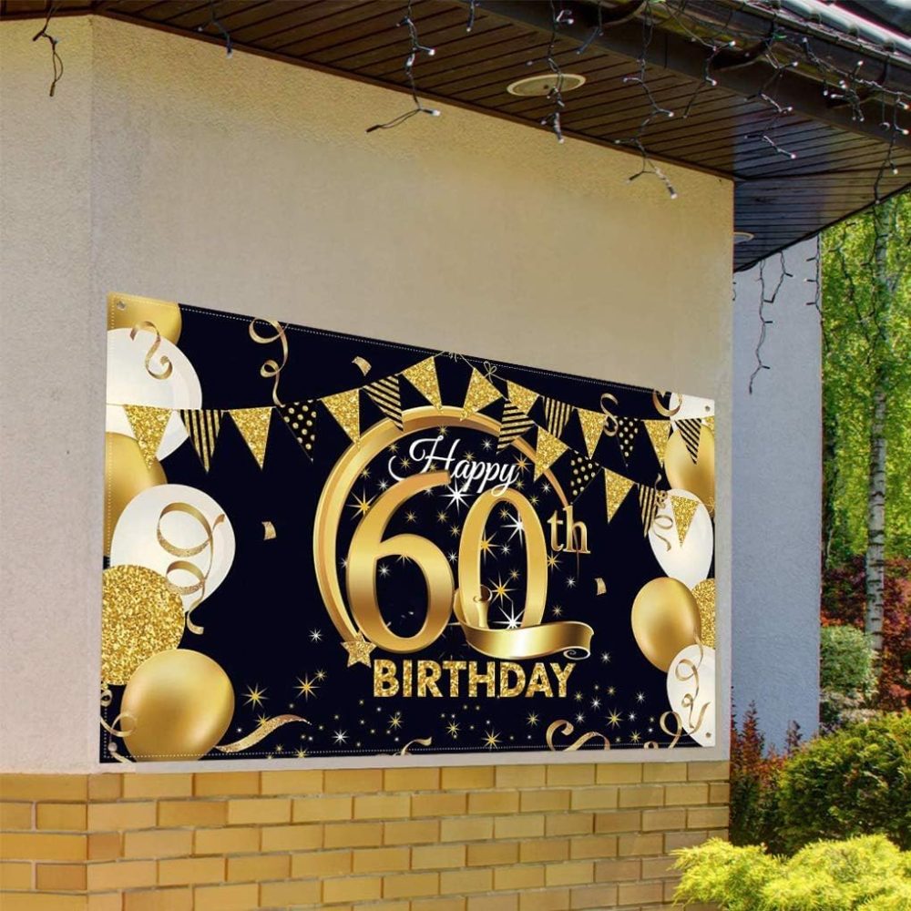 60th Birthday Party Decorations Black Gold,Large Black Gold Sign Poster 60th Birthday Party Supplies,Birthday Backdrop 60 Banner for Men Women 60th Birthday banners 60 Years Old - Image 5