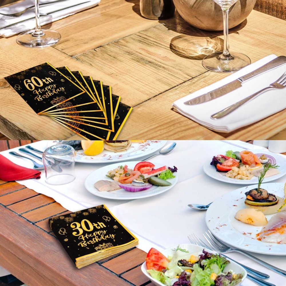 Yiran Happy 70th Birthday Black and Gold Napkins, 20pcs Party Napkins, 70th Birthday Napkins Happy 70th Birthday Decorations Paper Tissues for Men,Women 70th Birthday Party Supplies Table Decoration - Image 2