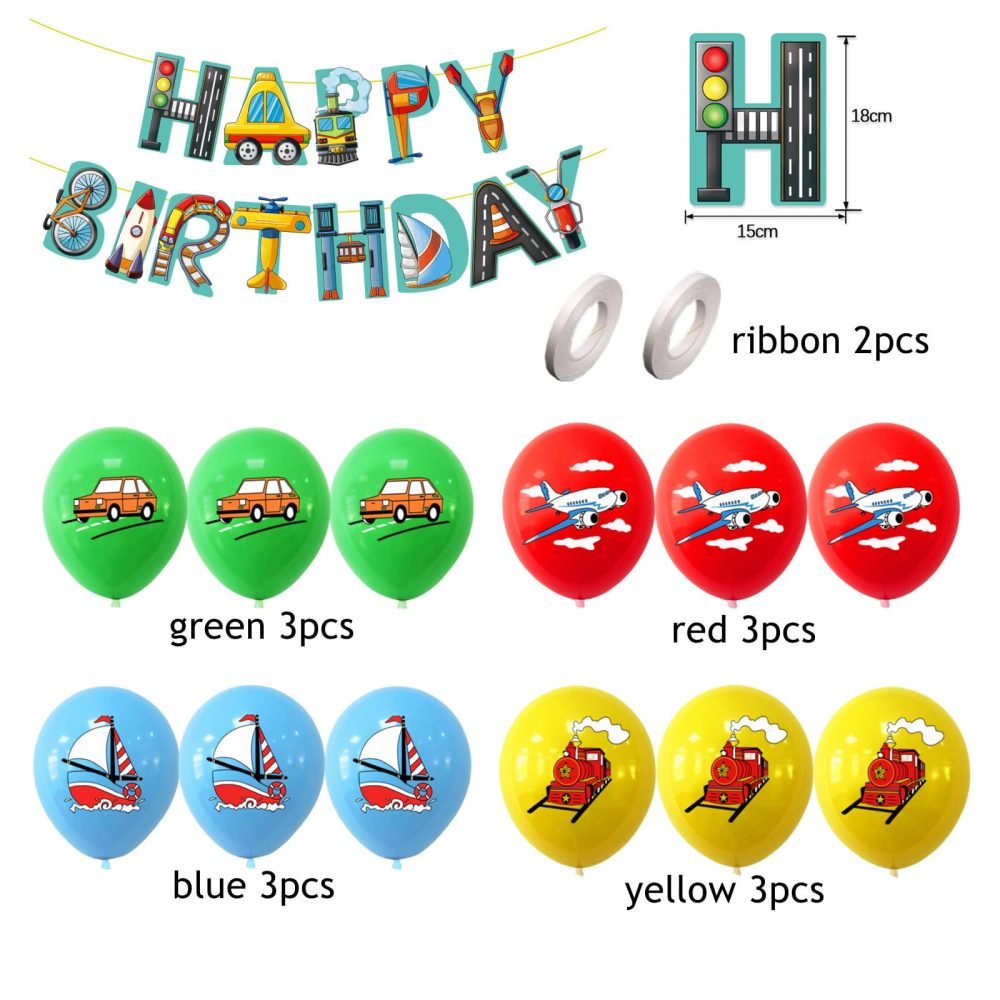 Transportation Birthday Decorations Transport Vehicles Traffic Happy Birthday Banner and Balloons for Boys Kids Girls Transportation Birthday Party Decorations - Image 2