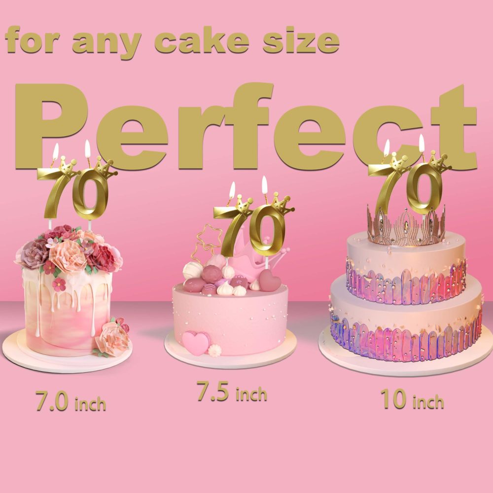 2 Piece Gold Birthday Candles Number 70 Candle is Perfect for The 70th Birthday Decorations, Number Candles for Cakes is Perfect Candles (Gold, 70) - Image 4