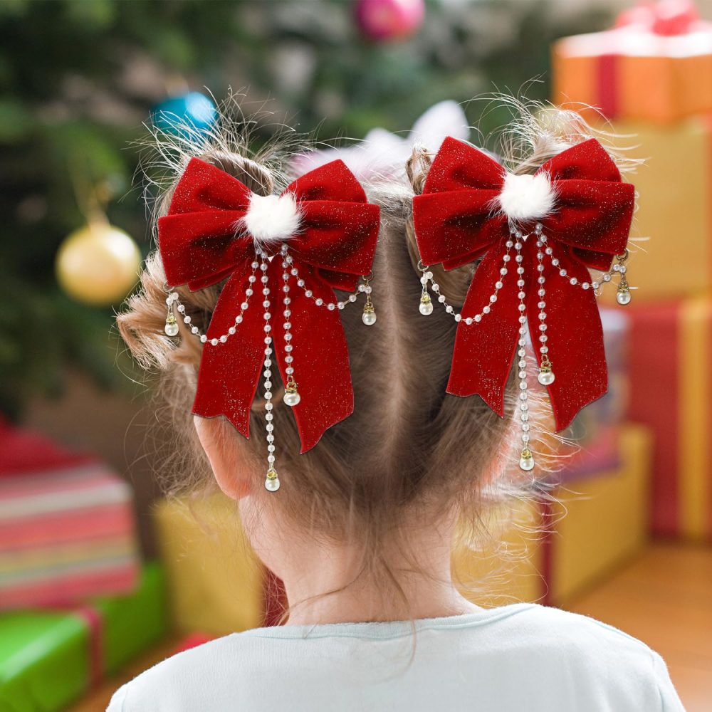 Bow Hair Clip, Large Red Hair Bows Hair Barrette Clips for Women Glitter Pearl Bowknot Hairpin Vintage Velvet Barrettes Hair Styling Accessories for Women Girls Birthday Christmas Party Gifts Y7MQZZFJ - Image 3