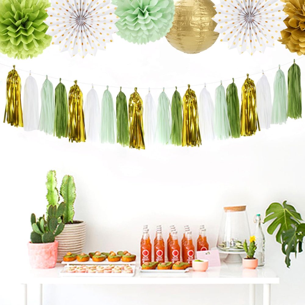 Sage-Olive Green Gold Party-Decorations Tassel-Garland - 20pcs Rustic Wedding Baby Shower Tassels Banner Streamers, Birthday Bachelorette Engagement Bridal Decor Lasting Surprise - Image 2