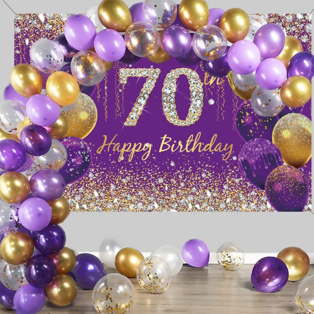 70th Birthday Decorations for Women, Purple Glitter Spots Fabric Sign Poster Birthday Party Decoration, 70th Birthday Background Banner Woman, 70th Birthday Party Decoration - Image 3