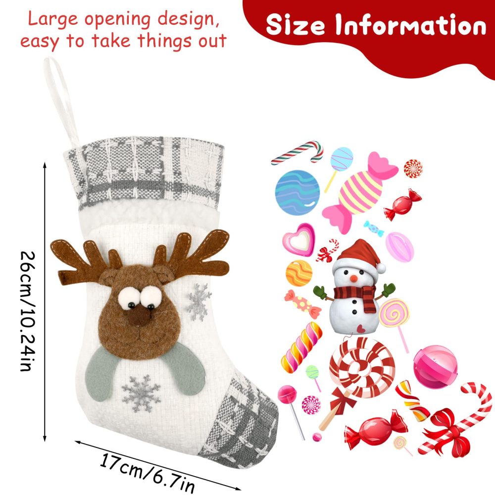 Christmas Stocking, 3pcs Personalised Christmas Stockings, Xmas Stockings with Santa/Snowman/Reindeer, Sock Sack Gift Bag for Fireplace, Christmas Tree Decoration (Grey) - Image 7
