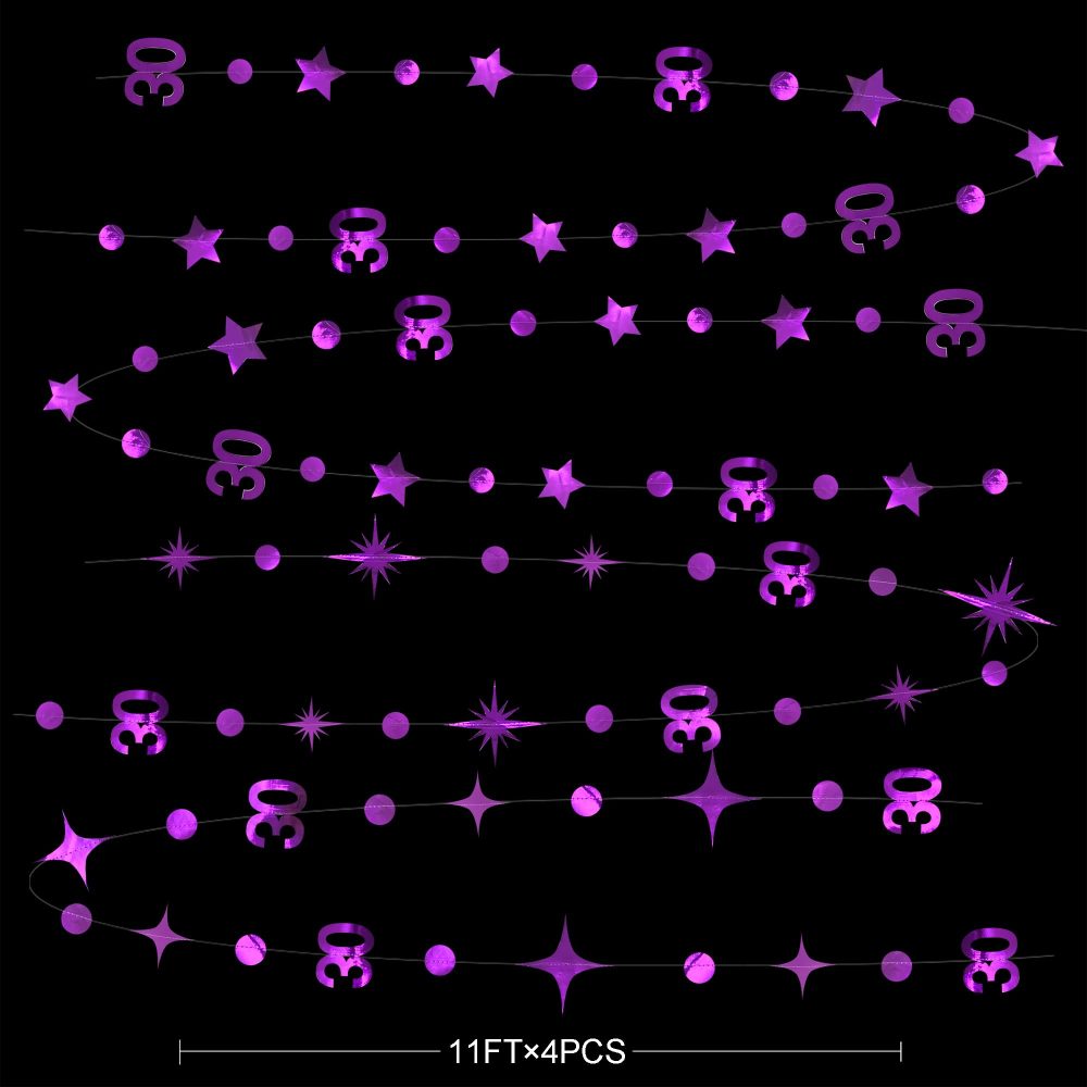 Purple 30th Birthday Decorations Number 30 Circle Dot Twinkle Star Garland Metallic Hanging Streamer Bunting Banner Backdrop for Women Mens Dirty Thirty Cheers to 30 Years Anniversary Party Supplies - Image 5