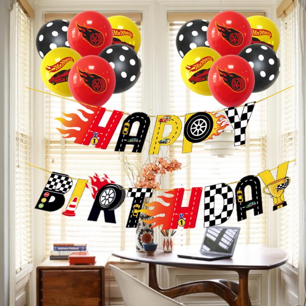 bng-bng Race Car Birthday Decoration, Racing Car Happy Birthday Bunting Banner and Latex Balloons For Racing Theme Party Decorations Boys Girls Kids Party Supplies Backdrop - Image 5