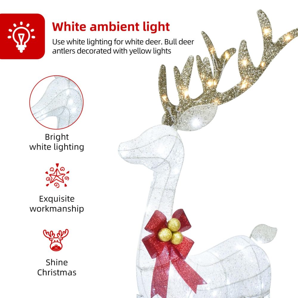 HOYECHI Lighted Christmas Decoration Deer 3 Piece, Light up Christmas Decor Reindeer Family Set for Indoor Outdoor Front Yard Porch with LED Lights, Plug, Extension Cord, Ground Stakes - White - Image 6
