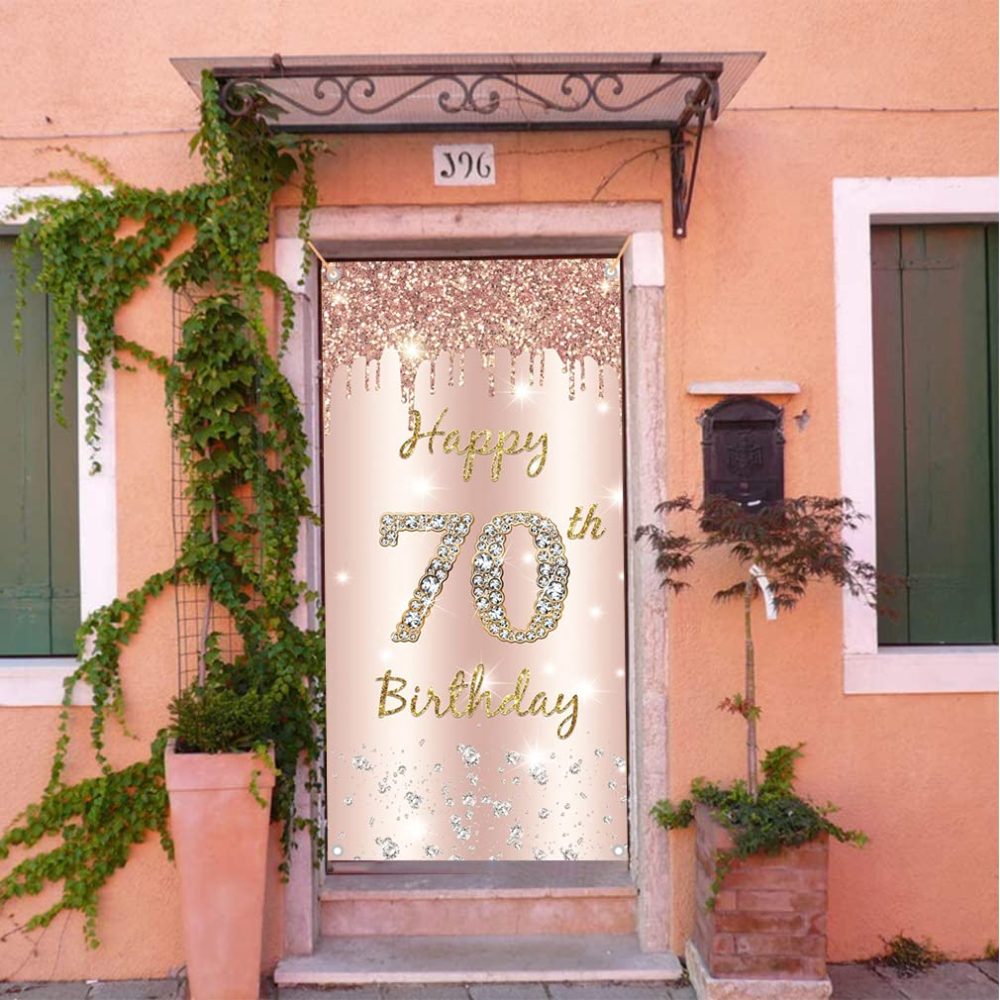 70th Birthday Decoration for Women, Happy 70th Birthday Backdrop Banner Rosegold Fabric Sign Poster, Woman 70th Birthday Decor Door Banner Party Welcome Sign - Image 2