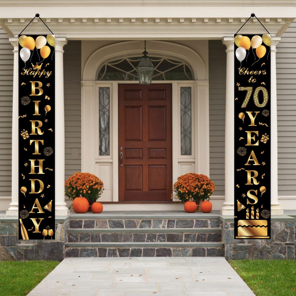 Happy 70th Birthday Door Banner Party Decorations,Black Gold Fabric 70th Birthday Door Porch Sign Banner for boys Girls Women Men 70 Years Old Birthday Party Indoor Outdoor Decor Supplies - Image 3