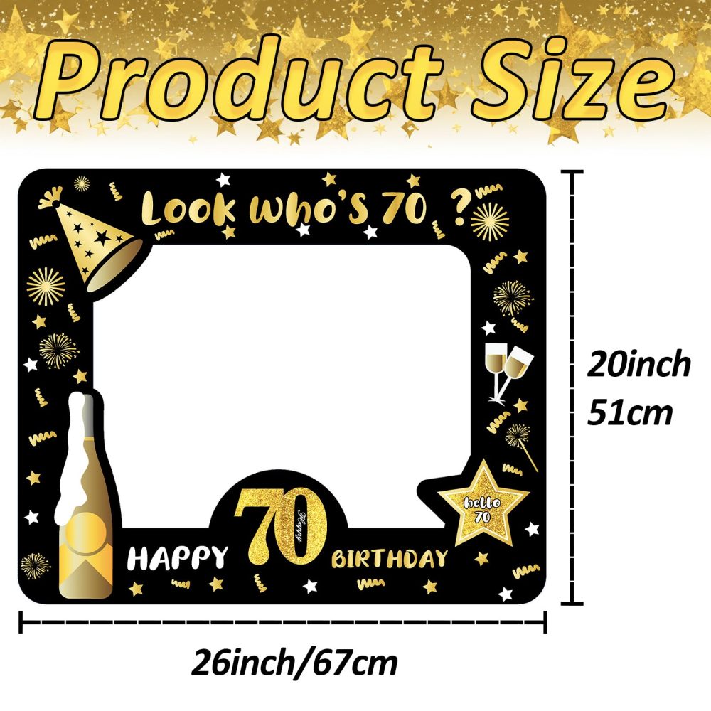 YAAVAAW Happy 70th Birthday Photo Booth Props Photo Frame,Black Gold Inflatable Party 70th Birthday Selfie Frame Blow Up Picture Frame,70th Birthday Decorations for Women Men Lady 70th Birthday Gifts - Image 2