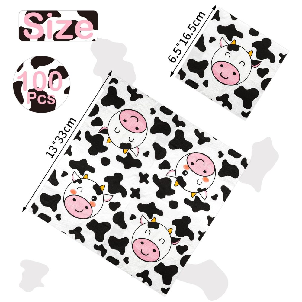 100 Pcs Cow Print Napkins, Cow Party Supplies, Cow Party Table Napkins for Farm Animal Themed Party, Western Theme Kid's Birthday, Baby Shower - Image 8
