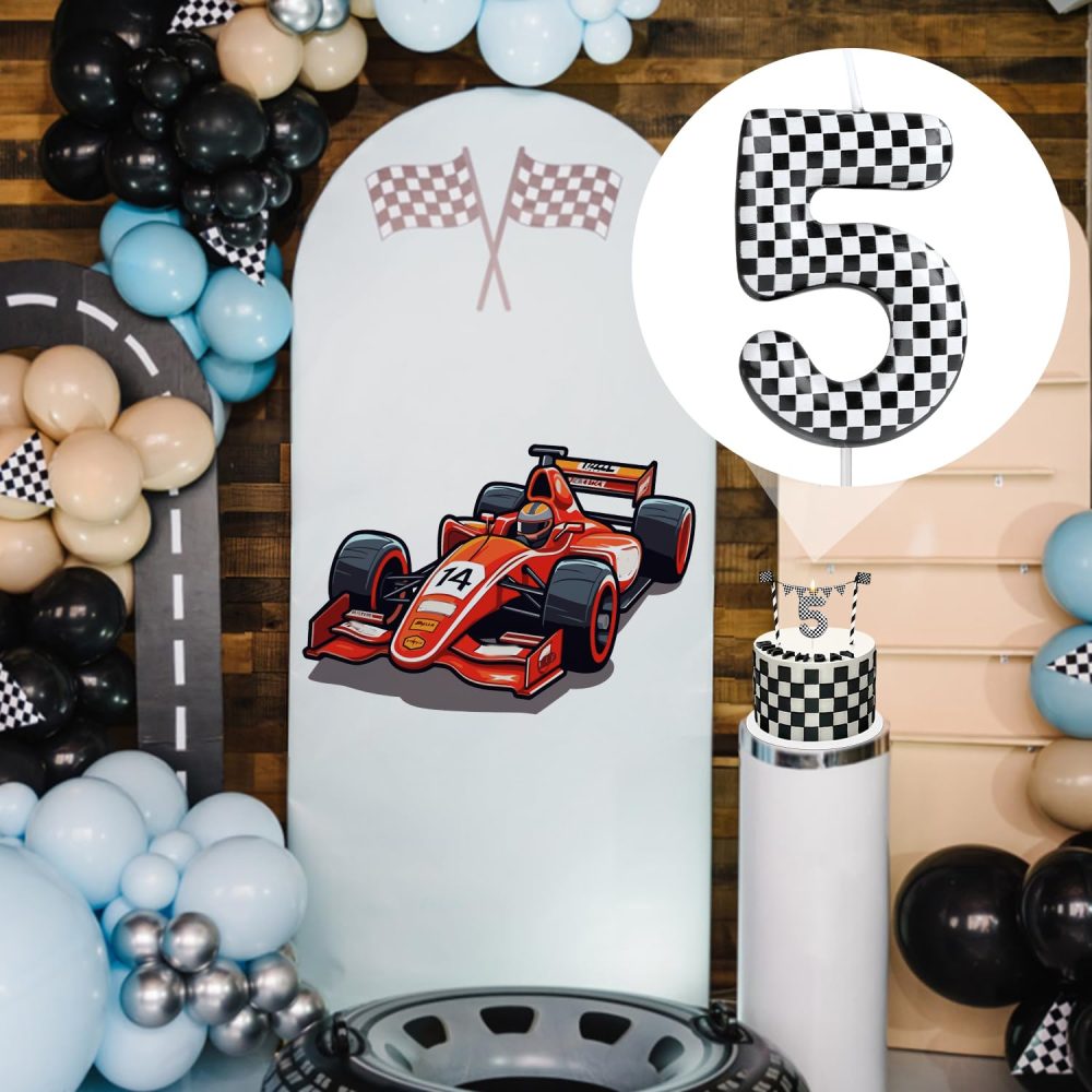 Racing Birthday Number Candles, Happy Birthday Cake Toppers Birthday Cake Toppers Numeral Cupcake Decorations for Racing Party Decoration Theme Party Supplies (5) - Image 3