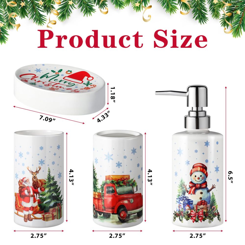 Christmas Bathroom Decor Sets of 4 Bathroom Accessories Sets Complete Christmas Snowman Merry Christmas Toothbrush Holder Soap Dispenser Soap Dish Bathroom Tumbler (Christmas) - Image 7