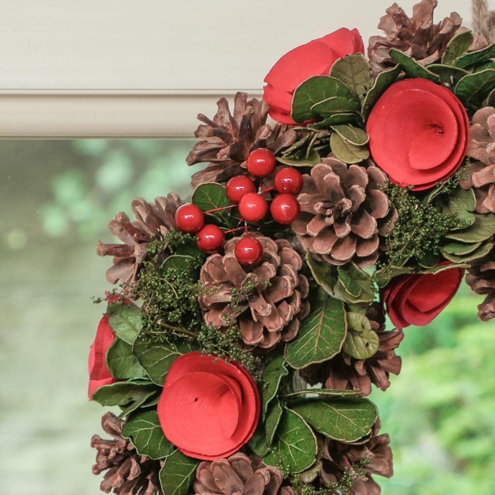 Christmas Wreath Large 14" Front Door Wall Hanging Winter Wreath Garland Ornament (Red) - Image 3