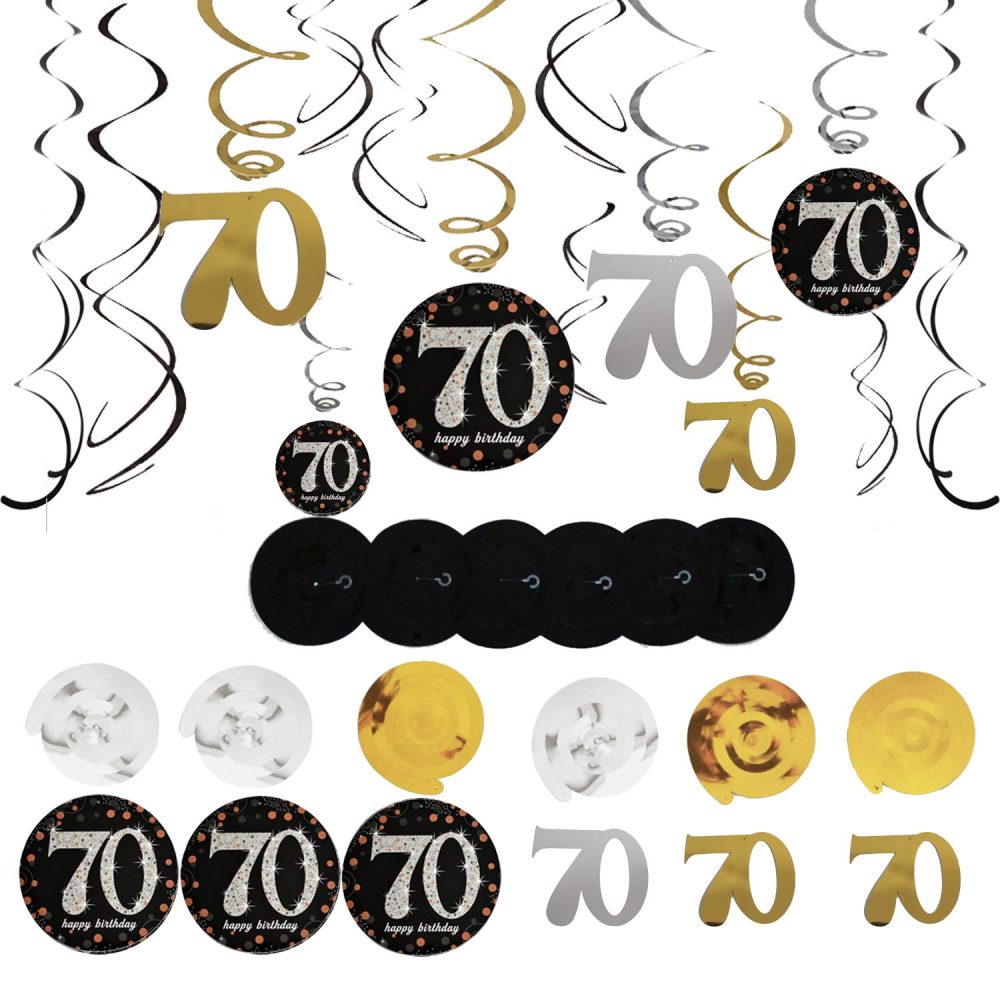 ZERODECO 70th Birthday Decorations, Black Gold Happy Birthday Balloons Number 70 Star Foil Balloons Birthday Confetti Triangular Garland Star-shaped Banner Hanging Swirls for Birthday Party Supplies - Image 6