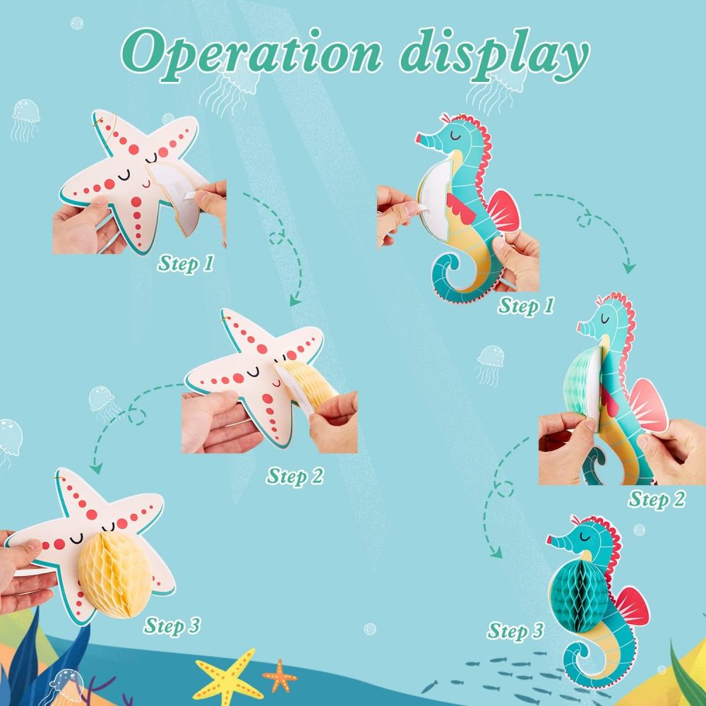 Under The Sea Party Decorations Happy Birthday Banner Paper Fans Ocean Sea Animal Honeycomb with Coral Starfish Sea Turtles Ocean Birthday Decorations Hanging Sea Creature Decoration for Party - Image 6