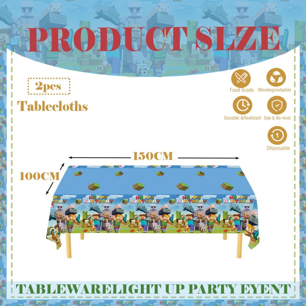 2pcs Boys Minecraft Table Cloth Party,100*150cm Minecraft Birthday Party Decorations Tablecloth Plastic Tablecover Mine-Craft Party Tablecloths for Kids Boys Miner Gaming Theme Birthday Party Supplies - Image 4