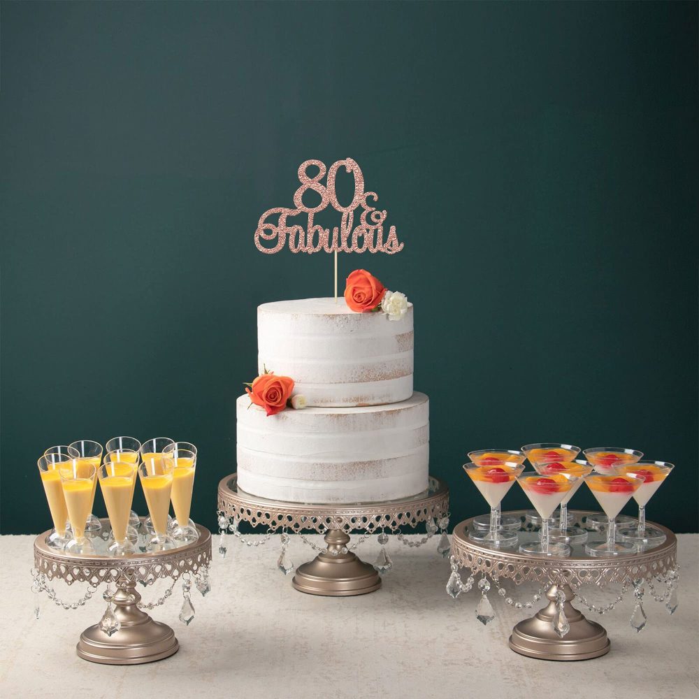 Gyufise 3Pcs 80 & Fabulous Cake Toppers Rose Gold 80 Birthday Anniversary Cake Toppers for 80 Birthday Anniversary Party Decorations Happy 80th Birthday Cake Decorations Supplies - Image 5