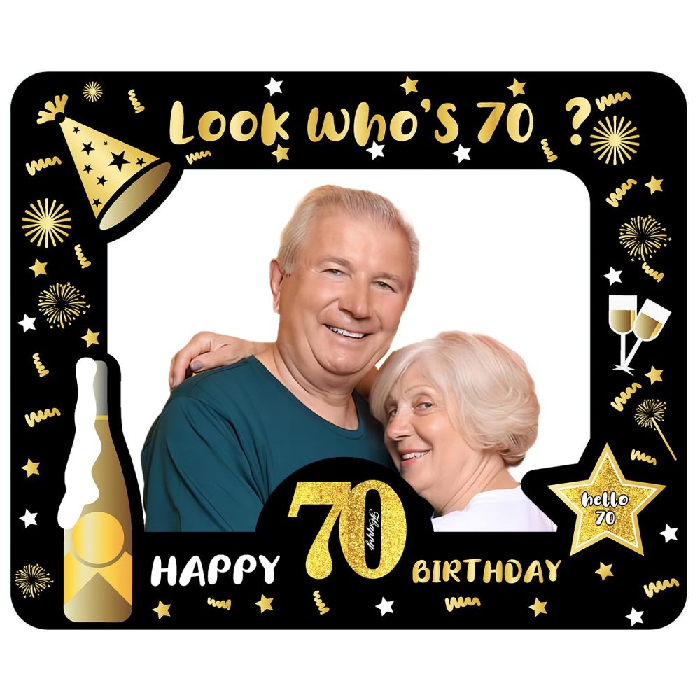 YAAVAAW Happy 70th Birthday Photo Booth Props Photo Frame,Black Gold Inflatable Party 70th Birthday Selfie Frame Blow Up Picture Frame,70th Birthday Decorations for Women Men Lady 70th Birthday Gifts