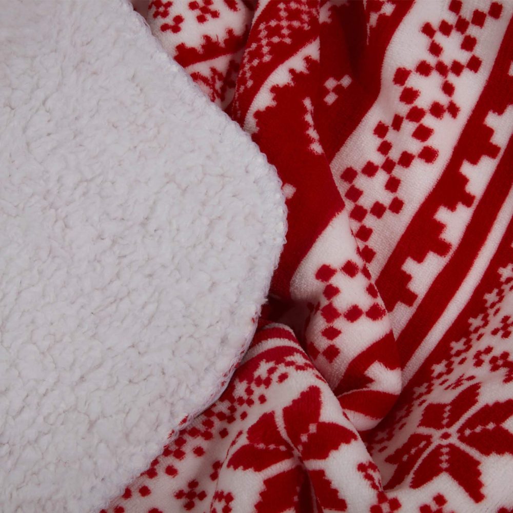 Dreamscene Christmas Blanket Sherpa Flannel Fleece Blanket Faux Fur Large Cuddly Cosy Throw Over Christmas Throws for Sofa, Nordic Red White 150 x 180cm - Image 7