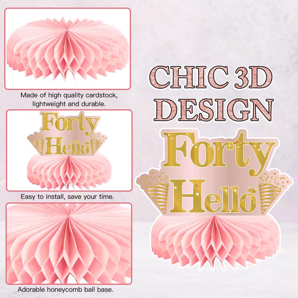 9Pcs 40th Birthday Decorations Pink Rose Gold Honeycomb Centerpieces for Girls,Happy 40th Birthday Table Centerpieces Party Supplies,Forty Year Old Birthday Table Decor - Image 6