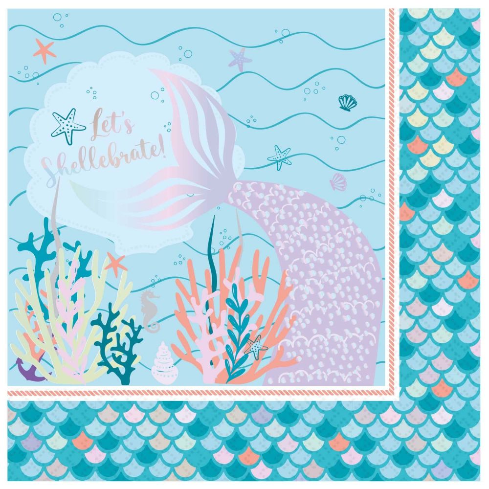 Amscan 9914384 - Mermaid Tales Kids Birthday Party Luncheon Napkins - 16 Pack