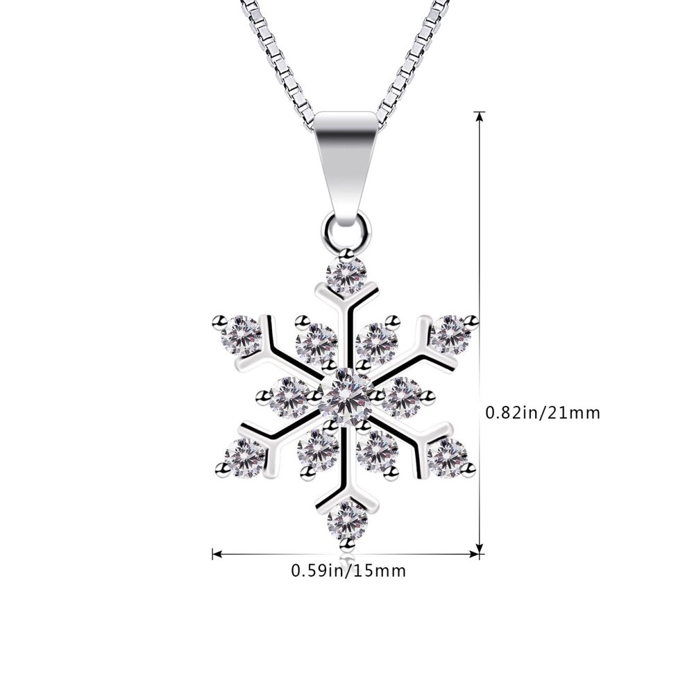 B.Catcher Snowflake Neckalce, Sterling Silver Sparking Cubic Zirconia Snowflake Pendant Necklace, 18" - Image 2