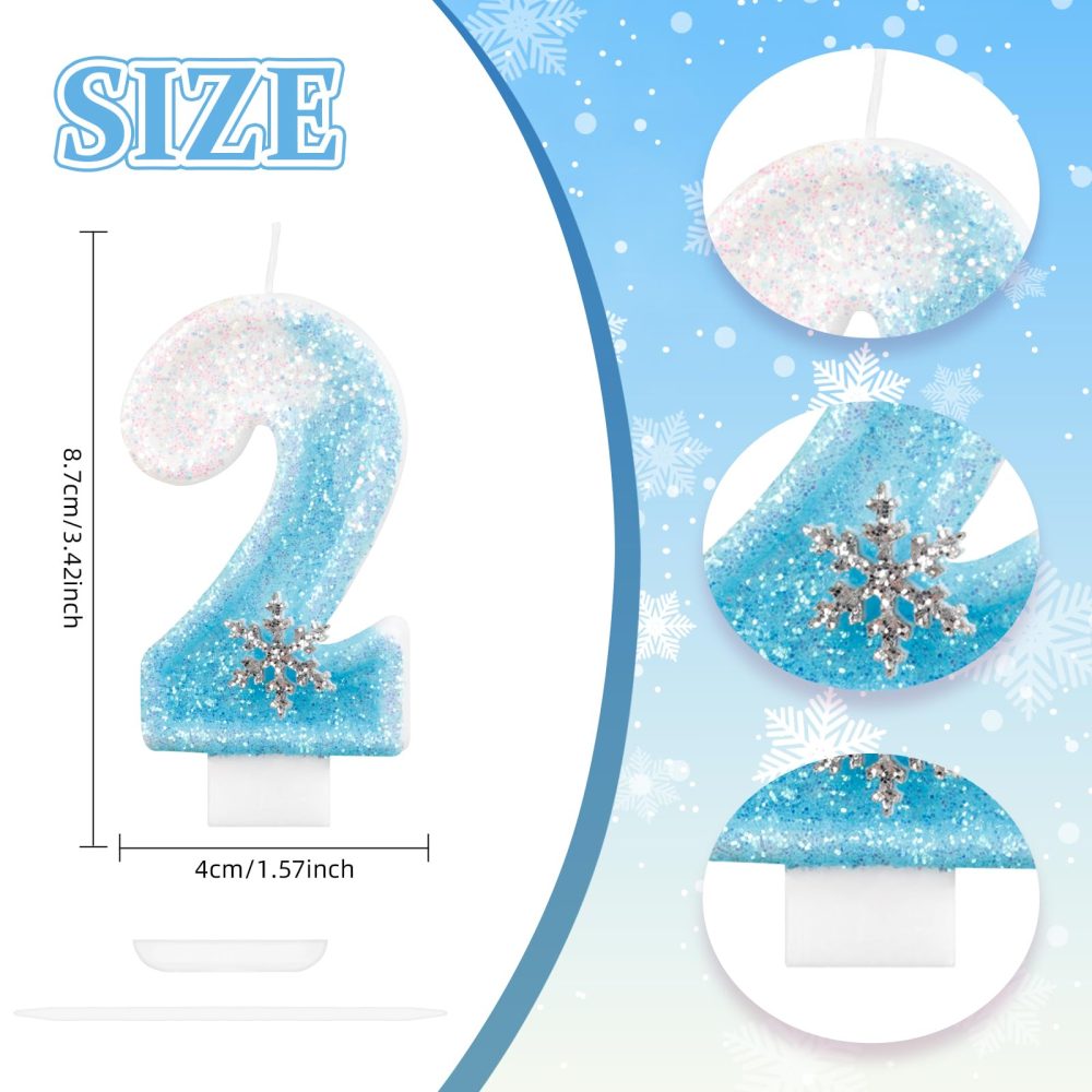 Frozen Birthday Candles, Glitter 5th Birthday Number Candle, Snowflake Number 5 Candles for Cake, Blue White Frozen Cake Candles Toppers for Girls Frozen Themed Birthday Decorations Party Supplies - Image 7