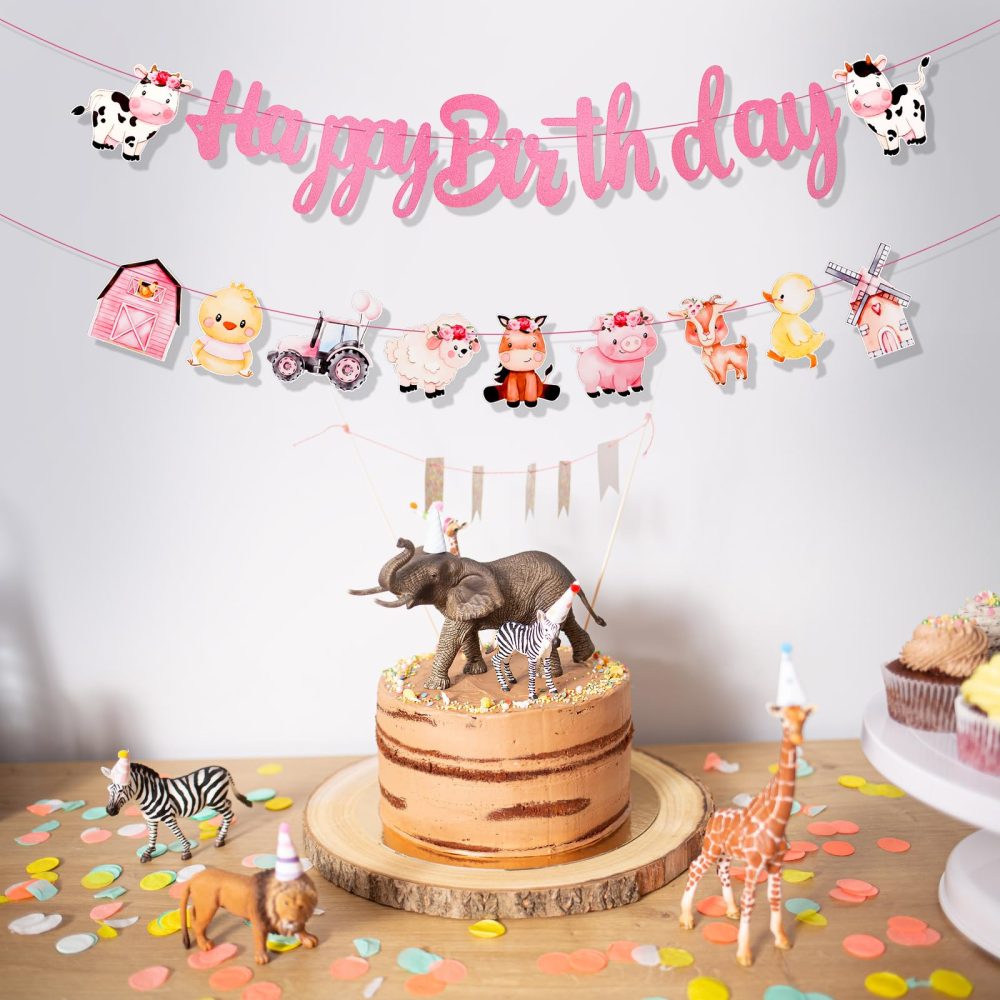 Farm Animal Happy Birthday Banner, Creative Barnyard Animals Banners Cute Farm Baby Shower Banner Farm Animals Birthday Supplies for Wall Home Office - Image 5