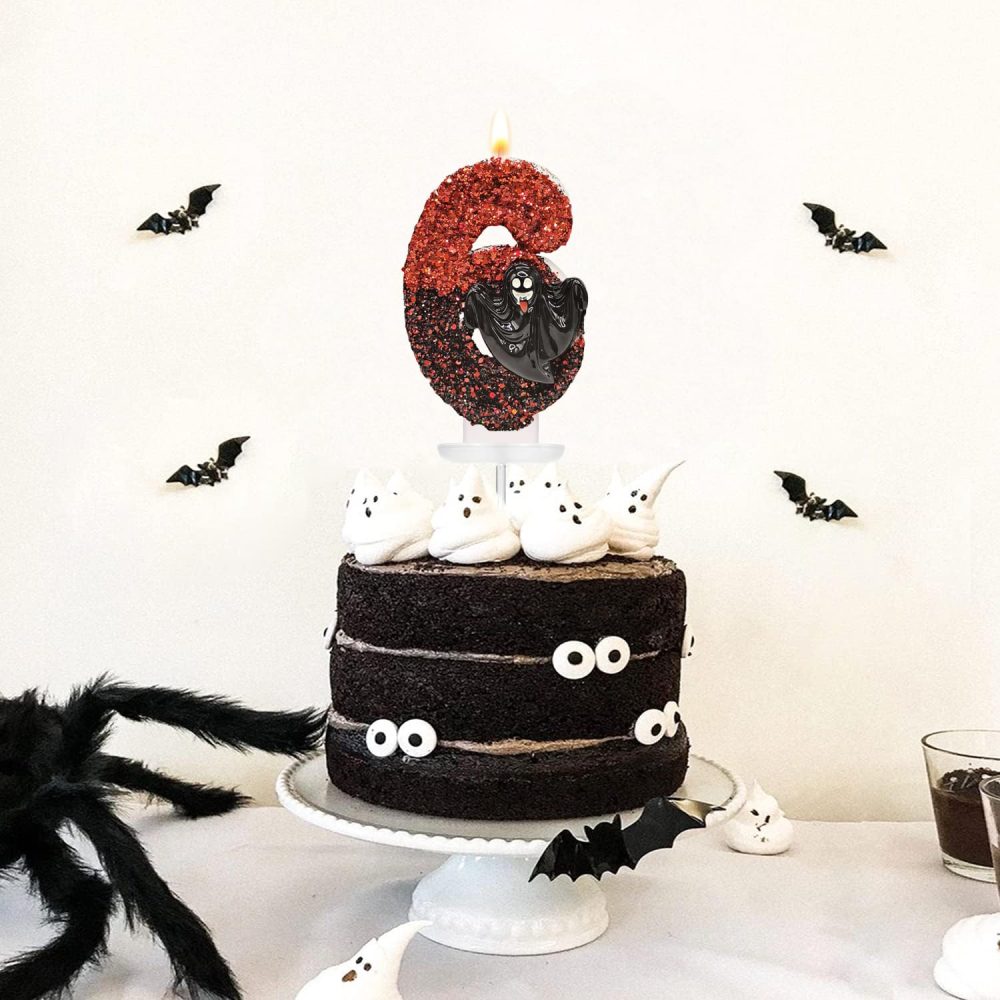 Birthday Candles Numbers Candles, Halloween Cake Decorations Cake Topper, Bat Red Sequin Themed Party Cake Candles for Halloween Party, Number 6 Candles for Cake - Image 7