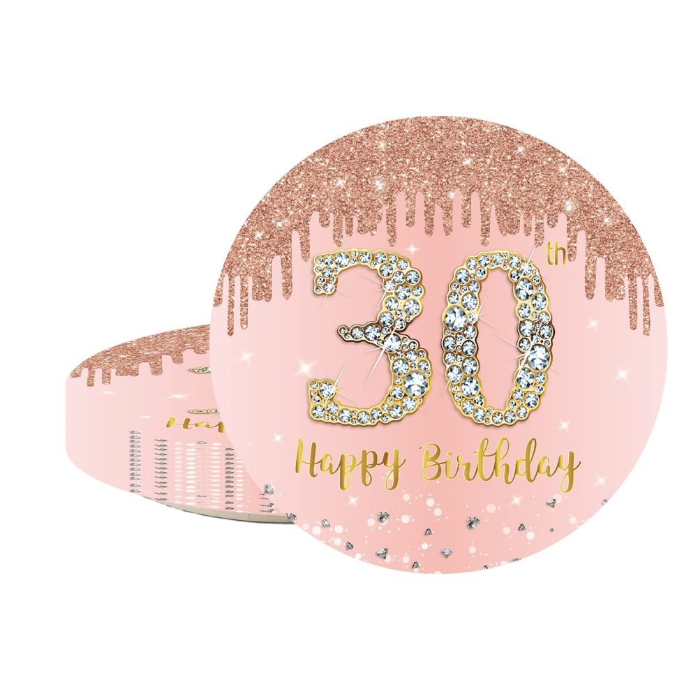 16pcs Rose Gold 30th Birthday Paper Plates 7inch 30th Party Table Decor,30th Women Birthday Party Paper Plates 7" Tableware,Happy 30th Birthday Tableware Plate for Her,Women,30th Party Supplies