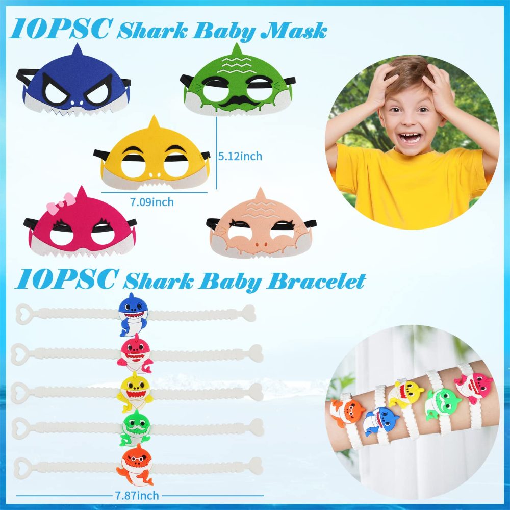 Baby Shark Party Favor Bags and Party Toy Stuffing Including 10 Goodie Bags 10 Shark Mask 10 Bracelet 50 Sticker 10 Baby Shark Keychain for Kid's Birthday Party Supplies and Kids Return Present - Image 6