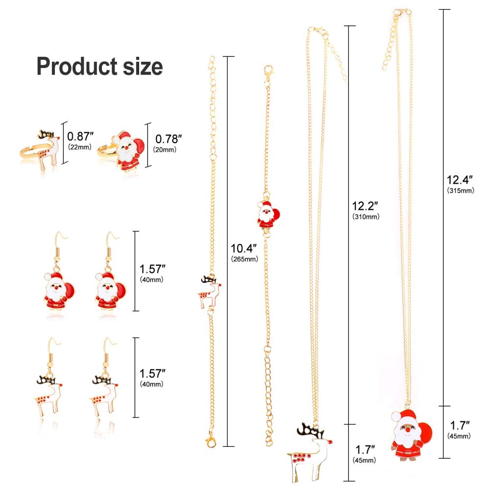 HOWAF 10pcs Christmas Jewellery Set for Kids, Christmas Necklace Chains Rings Bangles Bracelets Earrings Pendant Decoration for Girls Children Gift Party Bags Fillers Favours Supplies Ornaments - Image 6