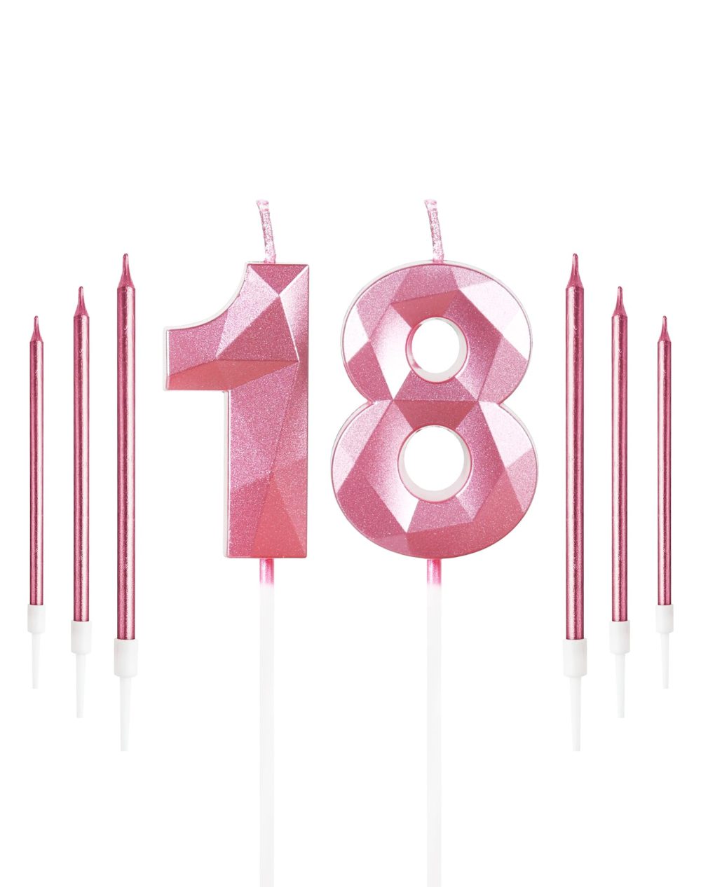 Girls Pink 18th Birthday Candles Set, Number 18 Candle with Girls Pink Long Candles, Birthday Candles for Cake, Birthday Candle, Cake Candles Cake Topper Decorations for Women Birthday Party Wedding