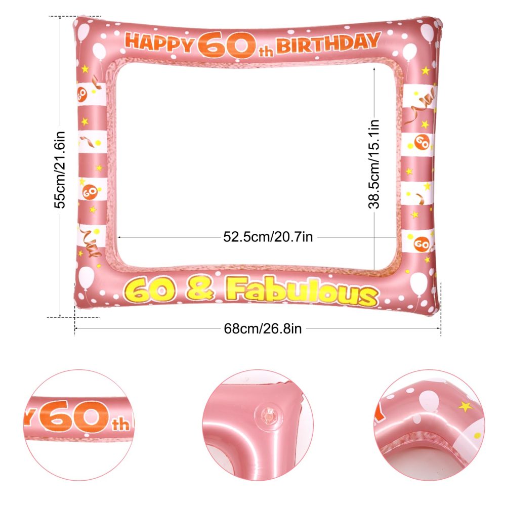 Newthinking 60th Birthday Photo Booth Props, Rose Gold Inflatable Selfie Frame Funny DIY Birthday Party Props for 60th Birthday Party Supplies Decoration - Image 6
