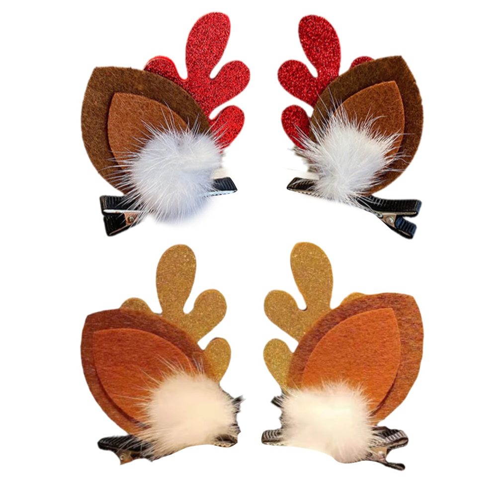 4PCS Christmas Hair Accessories,Reindeer Antlers Deer Ears Clips,Hoop Plush Hat Santa Cute Hairpin Cartoon for Women Girls Kids and Xmas Party Favors,Creative Headwears Gift