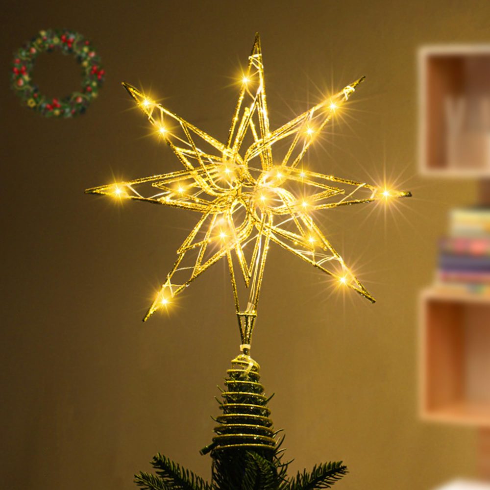 Christmas Tree Topper, Star Tree Topper, 20 LED Lights Christmas Decoration Tree Star for Indoor Office Festive Xmas New Year Holiday Tree Decorations (Gold Star)
